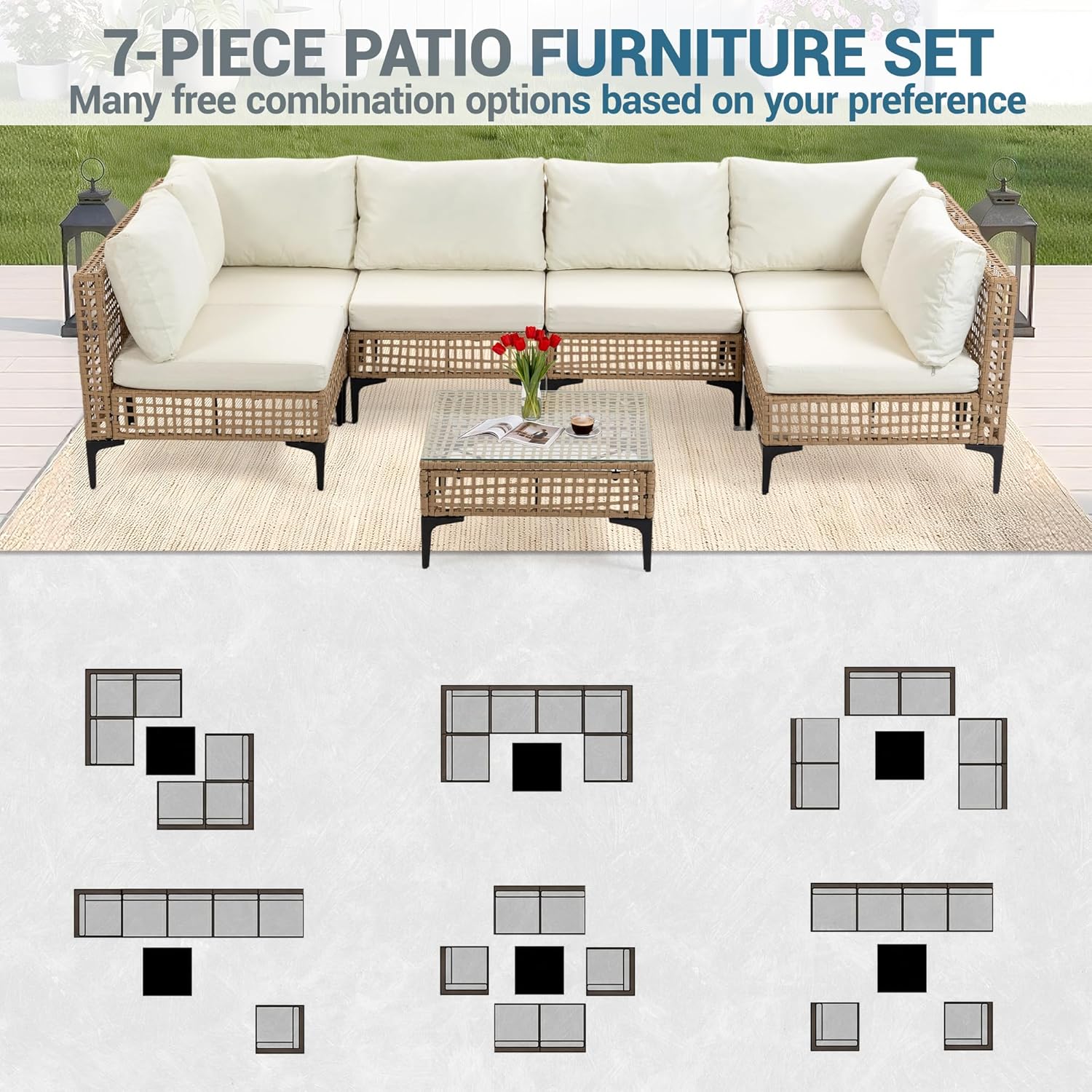 7 PCs Outdoor Patio Furniture  - đánh giá và giá Outdoor Furniture Luxury